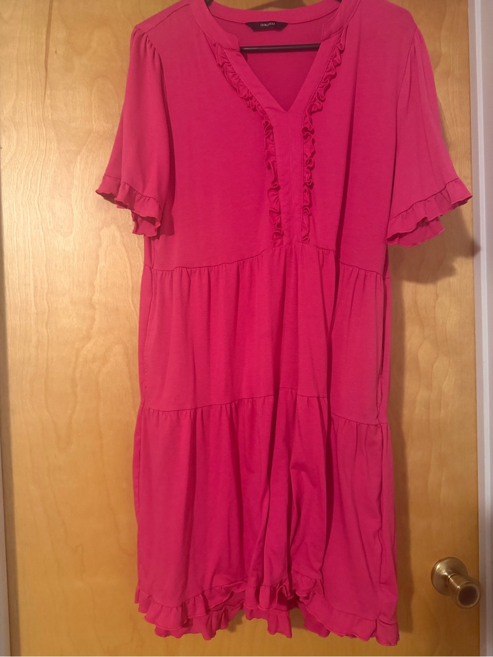 Pink Ruffle-Trim Tiered Dress